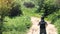 Man with backpack on his back, hiking