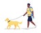 Man with backpack and labrador semi flat color vector character