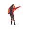 Man with backpack pointing with his finger, hiking adventures travel, camping, backpacking trip or expedition vector