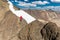 Man backpacker mountaineer standing mountain snow ridge peak, Bolivia