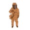 Man in a bacteriological protection suit orange