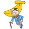 Man with a banana head with vitamins and a happy laughing face, doodle icon image kawaii