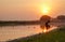 A man bathing on the lake in Bagan, Myanmar