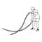 Man with battle rope doing exercise vector illustration sketch doodle hand drawn with black lines isolated on white background