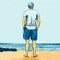 Man At The Beach - Leisure Scene Illustration