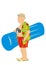 Man with beach lounger, funny vector icon