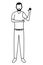 Man with beard avatar cartoon character black and white