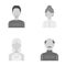 A man with a beard, a businesswoman, a pigtail girl, a bald man with a mustache.Avatar set collection icons in