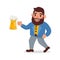 Man with a beard in a jacket holds a glass of beer.