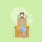 Man Beard Sitting In Armchair Relaxing Comfort Home Thin Line