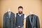 Man bearded fashion couturier tailor. Elegant custom outfit. Tailoring and clothes design. Perfect fit. Custom made to