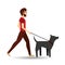 Man bearded walking a gray dog