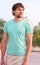 Man bearded wearing T-shirt Young Handsome standing Outdoor