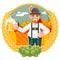 Man with beer mug oktoberfest poster festival celebration flat design vector illustration