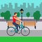 Man on Bicycle on City street. Cyclist in the city. Flat illustration.