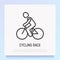 Man on bicycle. Cycling race in triathlon thin line icon. Modern vector illustration