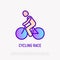 Man on bicycle. Cycling race in triathlon thin line icon. Modern vector illustration