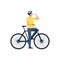 Man on bicycle standing and drinking water from bottle flat cartoon style