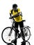 Man bicycling mountain bike tired breathless silhouette