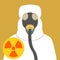 Man in bio-hazard suit and gas mask flat