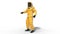 Man in biohazard protective outfit pointing, human with gas mask dressed in hazmat suit for toxic and chemicals protection, 3D