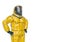 Man in a biohazard suit in a awkward moment meme