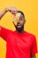 man black guy dieting food fast bearded delivery food smile pizza background happy