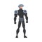 Man in Black Robot Costume and Helmet, Cyborg or Superhero Character, Carnival Party or Masquerade Concept Cartoon Style
