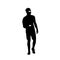 Man Black Silhouette Use Cell Smart Phone Standing Full Length Over White Background