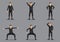 Man in Black Skin-tight Garment Vector Character Set