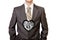 Man in black suit with one hundred dollar heart inside him