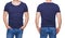 Man in blank dark blue tshirt front and rear isolated on white