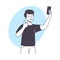 Man Blogger Character with Smartphone Showing Thumb Up Vector Illustration