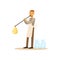 Man blowing glass vessel, glass blower craft hobby or profession colorful character vector Illustration