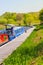 A man in the boat at Forth & Clyde Canal, Kilsyth in Scotland, UK. 11.05.2017