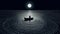 Man In Boat On A Moonlit Lake: Op Art Illustration
