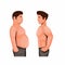 Man body fat and muscle comparison symbol concept in cartoon illustration vector on white background