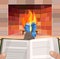 Man with a book by the fireplace, vector illustration