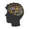 Man with books library in brain sketch vector