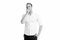 Man bored yawning white background. Fed up with this. Feel tired and sleepy. Sleepy guy in formal clothes. Bored worker