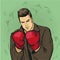 Man in boxing gloves vector illustration in comic pop art style. Businessman ready to fight and protect his business