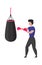 Man boxing. Sport training concept. Cartoon athletic fighter beating punching bag with gloves. Young sportsman