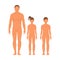 Man, boy and girl. Human front side Silhouette. Isolated on Whit
