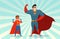 Man And Boy Superheroes Retro Illustration