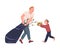 Man and Boy Volunteers Cleaning Picking up Garbage and Foliage in Bag Vector Illustration