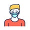 Man in breathing medical respiratory mask color line icon. Allergy. Flu, virus, epidemic prevention. Pictogram for web