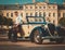 Man with briefcase near classic convertible