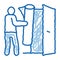 man bringing carpet to apartment doodle icon hand drawn illustration