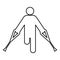 Man with broken leg crutch cane gypsum foot stick using sticks person crutches trauma concept contour outline line icon black