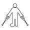 Man with broken leg crutch cane gypsum foot stick using sticks person crutches trauma concept contour outline line icon black